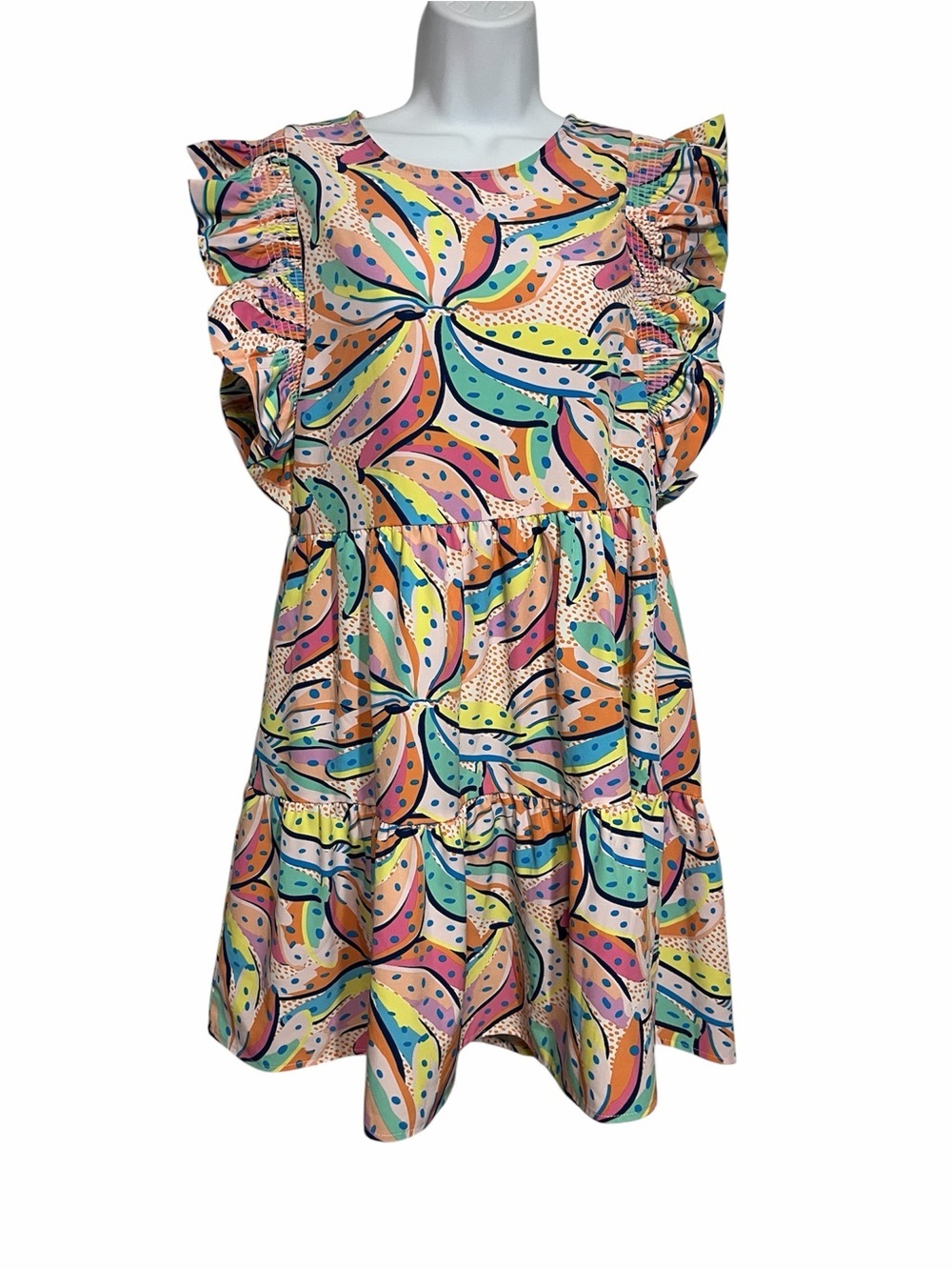 Charming Michelle McDowell Playful Multicolor Ruffle Sleeve Mini Dress Size XS
